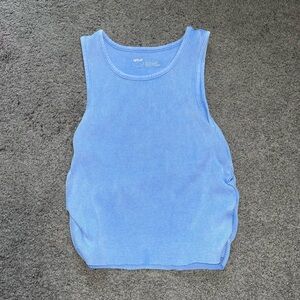 Aerie Ribbed Blue Tank Ruched High Neck